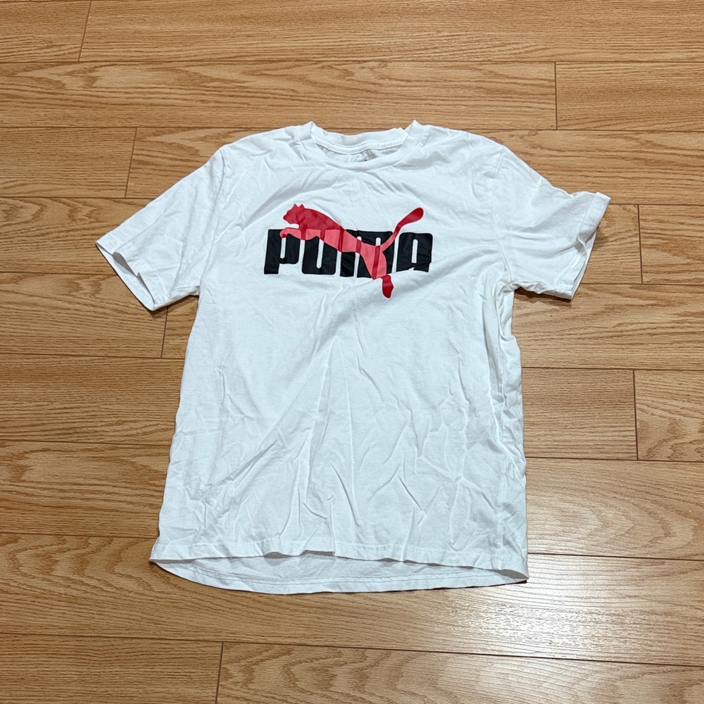 Puma Men's White and Red Logo Tee